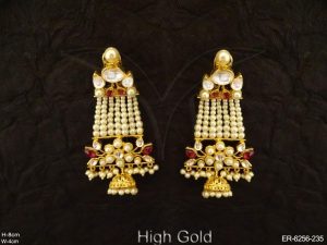 Long Designer Flowery Kundan Set Earrings